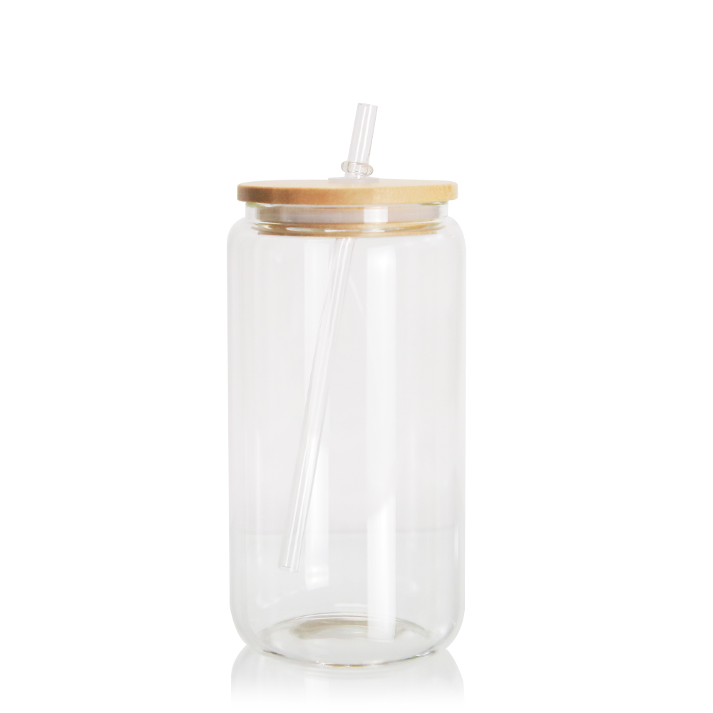 Personalized Glass Cup With Bamboo Lid & Straw 16 Oz Beer Can
