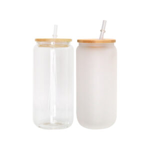 sublimation beer glass can with bamboo lid