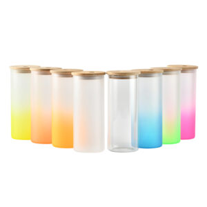 18oz Gradient Frosted Glass Tumbler Sublimation Blanks Tumbler with Bamboo Lid