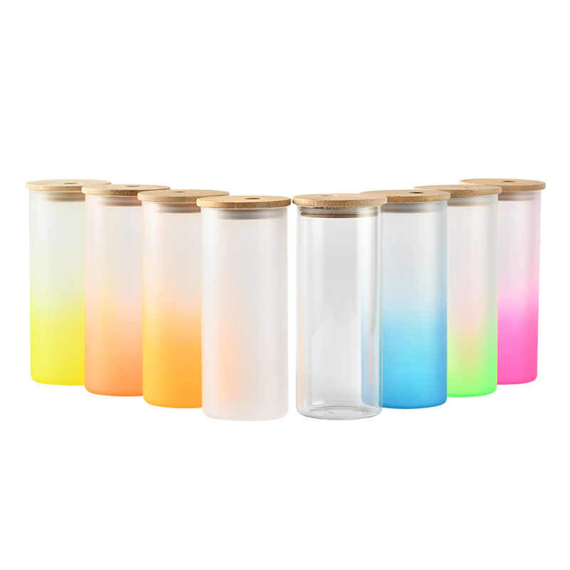 Sublimation Colored Beer Can-Shaped Glass with Bamboo Lid and
