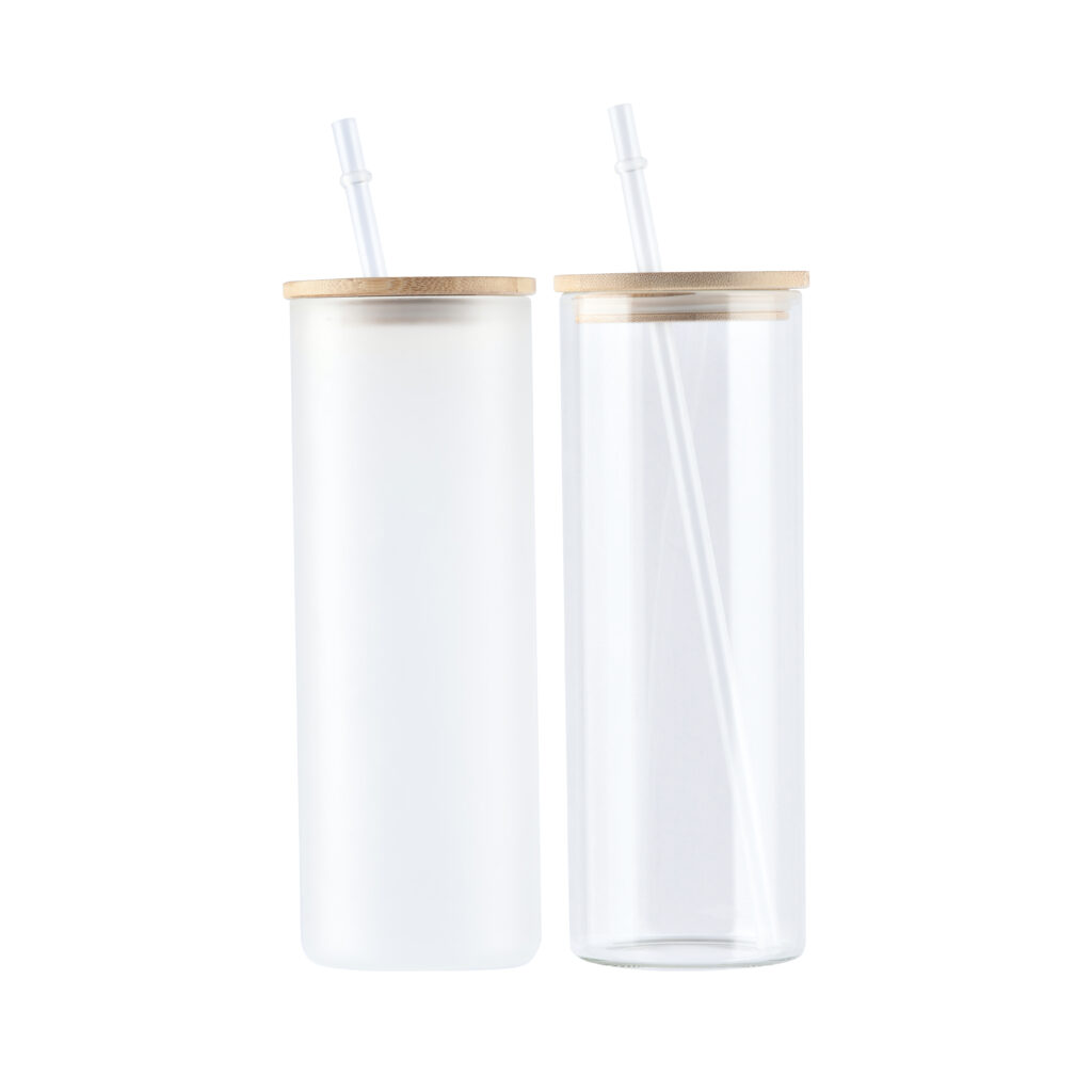 4 Pack Glass Cups with Bamboo Lids and Straws,22 oz Glass Tumbler