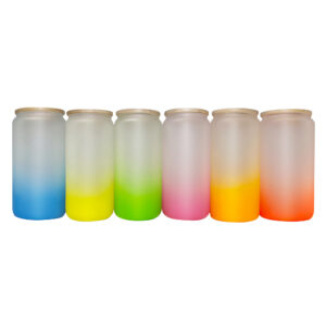 Gradient Color Glass Jar Beer Glass Can with Lid and Straw 16oz 20oz