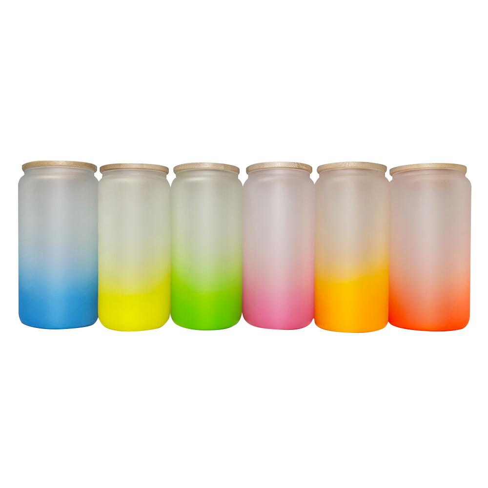 Besin 20oz Clear and Frosted Sublimation Glass Can with Bamboo Lid and Straw