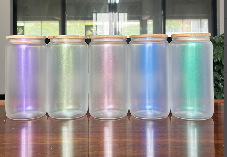 16 oz Iridescent BLANK Sublimation Glass Cans