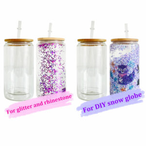 Besin snow globe glass tumbler double wall glass can with lids 1