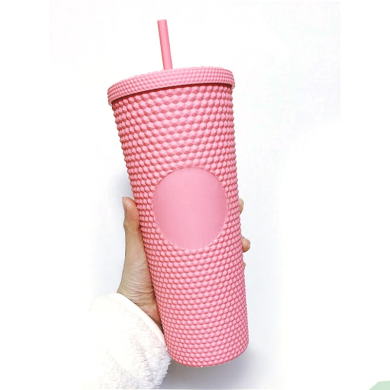 24oz Studded Tumbler w/ Lid & Straw Hot Pink