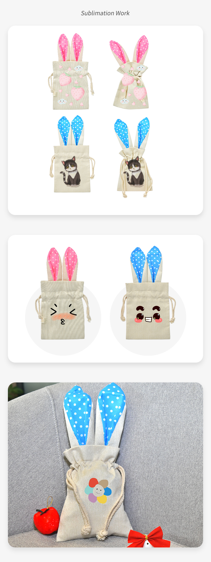 Sublimation Easter Drawstring Bunny Bag with Rabbit Ears