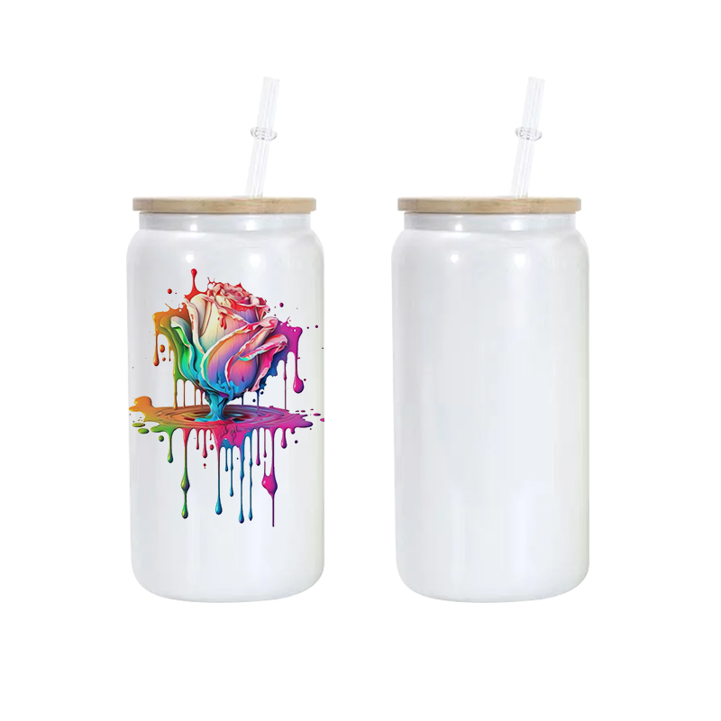 20oz Glass Sublimation Shimmer Tumbler, Can Shape W/Lid and Straw