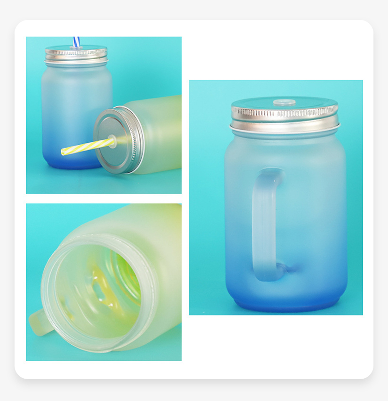 15oz Sublimation Mason Glass Jars with Handle & Lid with Straw Hole