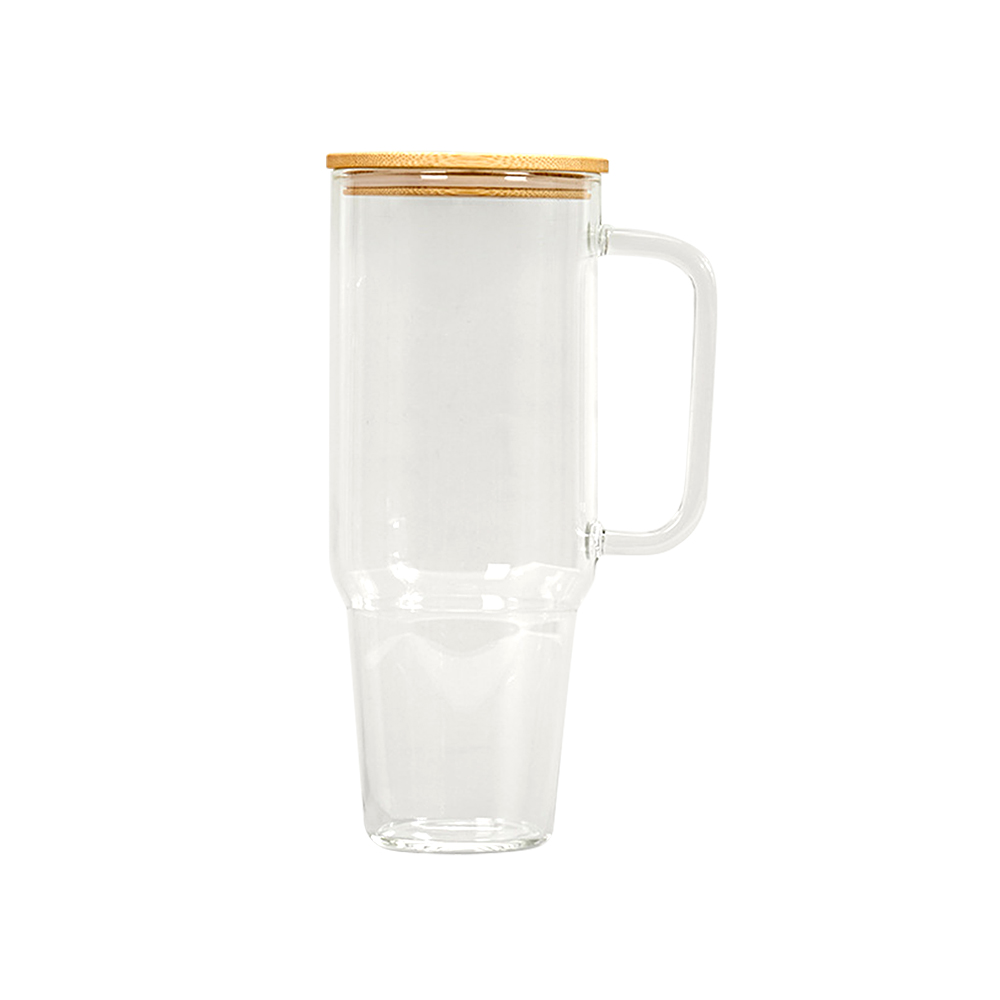 Sublimation 32/40oz Glass Tumbler with Handle & Bamboo Lid