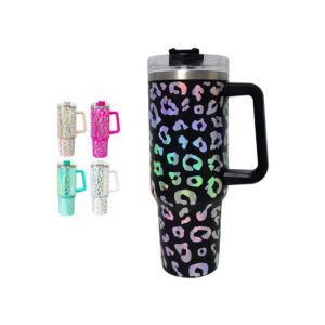 40oz Leopard Iridescent Tumbler with Handle Double Wall