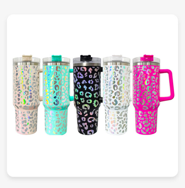 40oz Leopard Iridescent Tumbler with Handle Double Wall