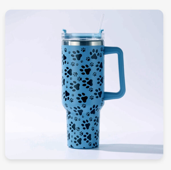Paw Print 40oz Stainless Steel Tumbler with Handle