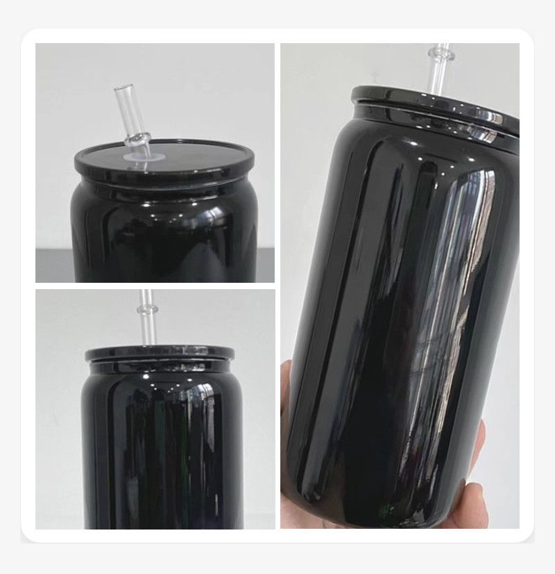 16oz Black Sublimation Blank Beer Glass Can with Lid