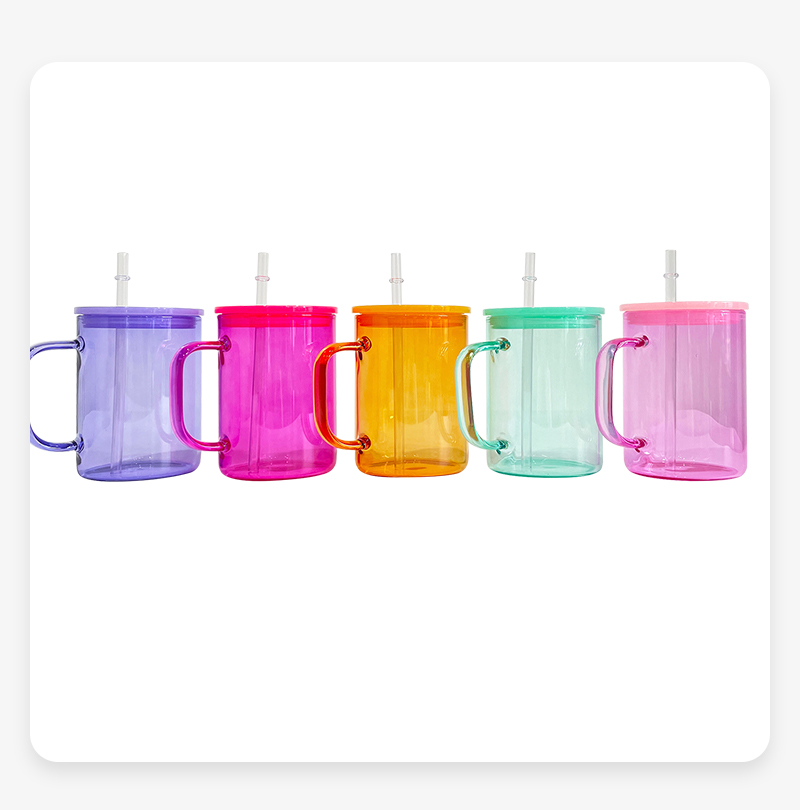 15oz Colored Sublimation Blank Glass Tumblers with Handle 