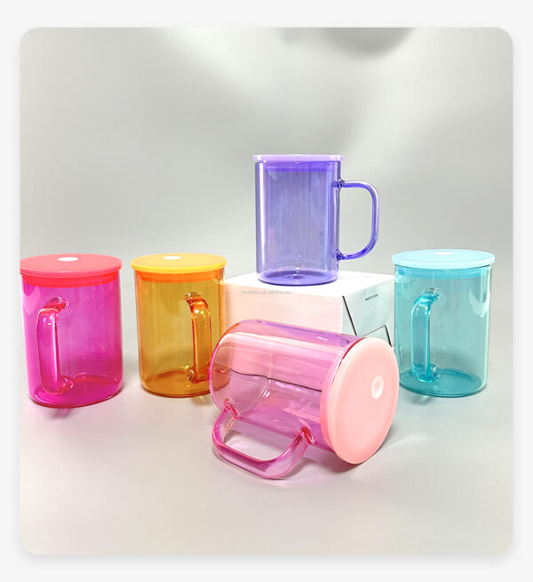 15oz Colored Sublimation Blank Glass Tumblers with Handle