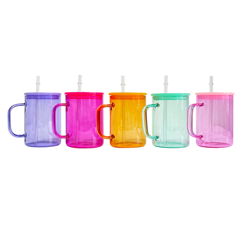 15oz Colored Sublimation Blank Glass Tumblers with Handle