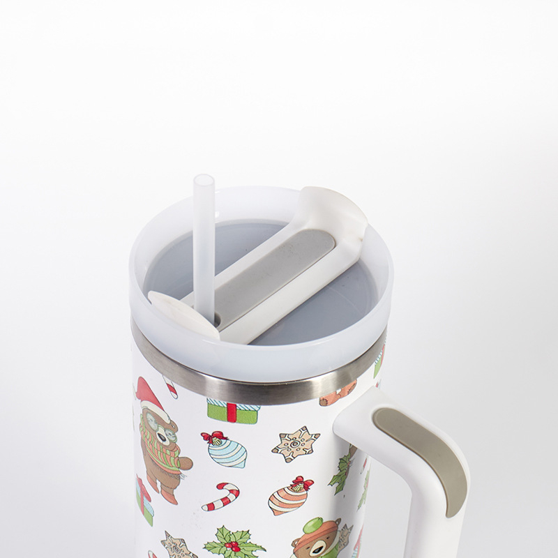 Christmas pattern 40 oz mug with handle lid straw drinkware stainless steel  vacuum tumbler large capacity car travel coffee cup