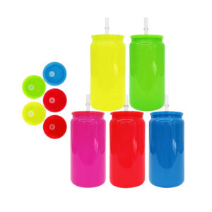 Sublimation 16oz Neon Glass Can with Colored Lids
