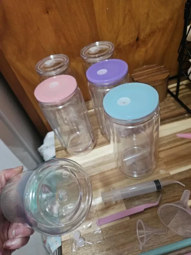 Wholesale 16oz Glass/Plastic Sublimation Snow Globe Soda Can with Colored Lids photo review