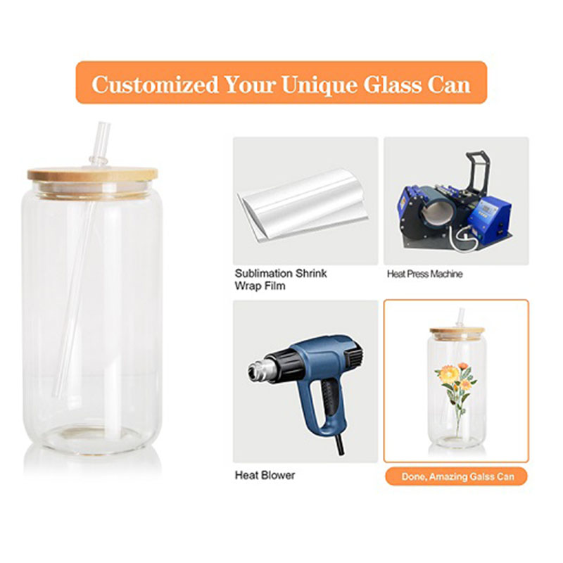Sublimation Process of 16/20oz Can Shaped Sublimation Beer Can Glass With Bamboo Lid