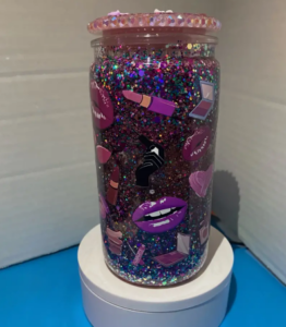 Wholesale 16oz Glass/Plastic Sublimation Snow Globe Soda Can with Colored Lids photo review