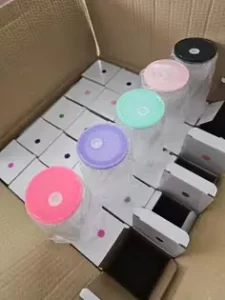 Wholesale 16oz Glass/Plastic Sublimation Snow Globe Soda Can with Colored Lids photo review