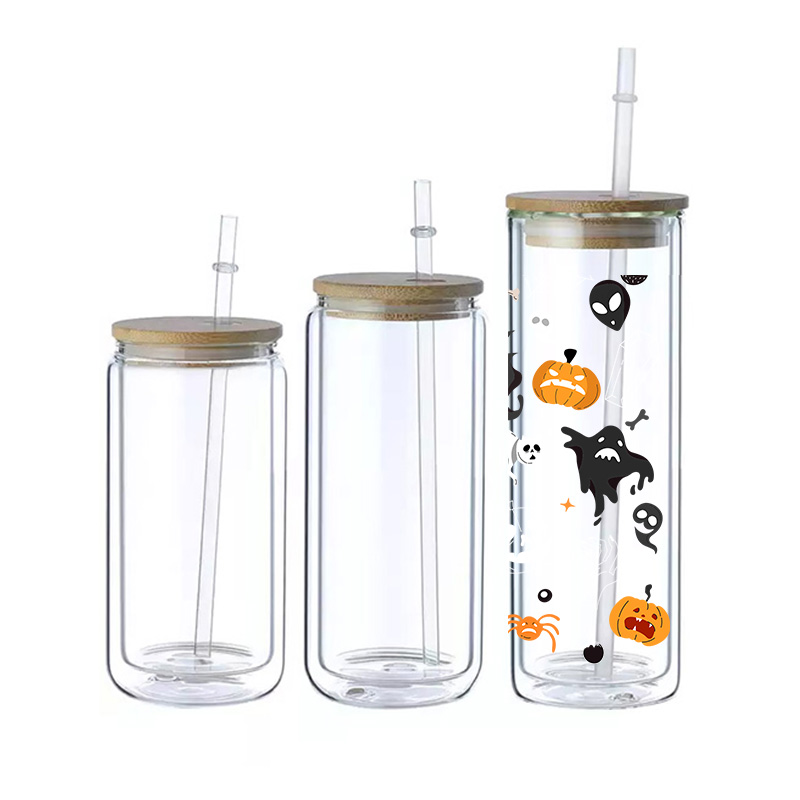 12/16/20oz Pre-Drilled Sublimation Snow Globe Glass Can with Bamboo Lid