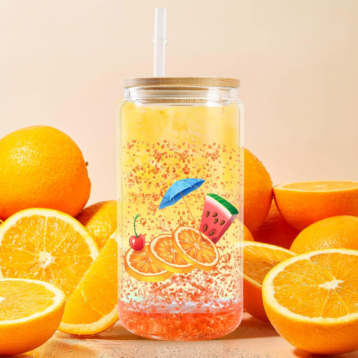 12/16/20oz Pre-Drilled Sublimation Snow Globe Glass Can with Bamboo Lid - Real Shot