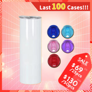 20oz Straight Sublimation Skinny Tumbler with Mixed-Colored Lids