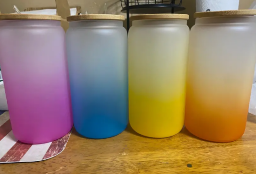 16/20oz Gradient Color Glass Jar Beer Glass Can with Lid and Straw photo review
