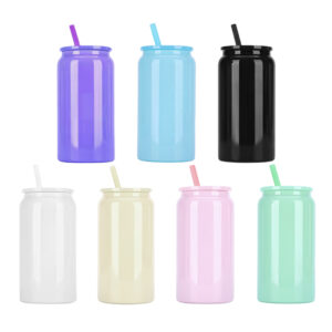 16oz Glossy Sublimation Stainless Steel Soda Beer Can with Colored PP Lids