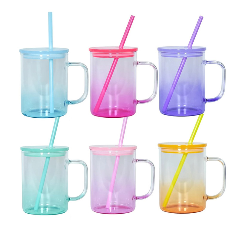 17oz Sublimation Transparent Gradient Glass Mug with Handle