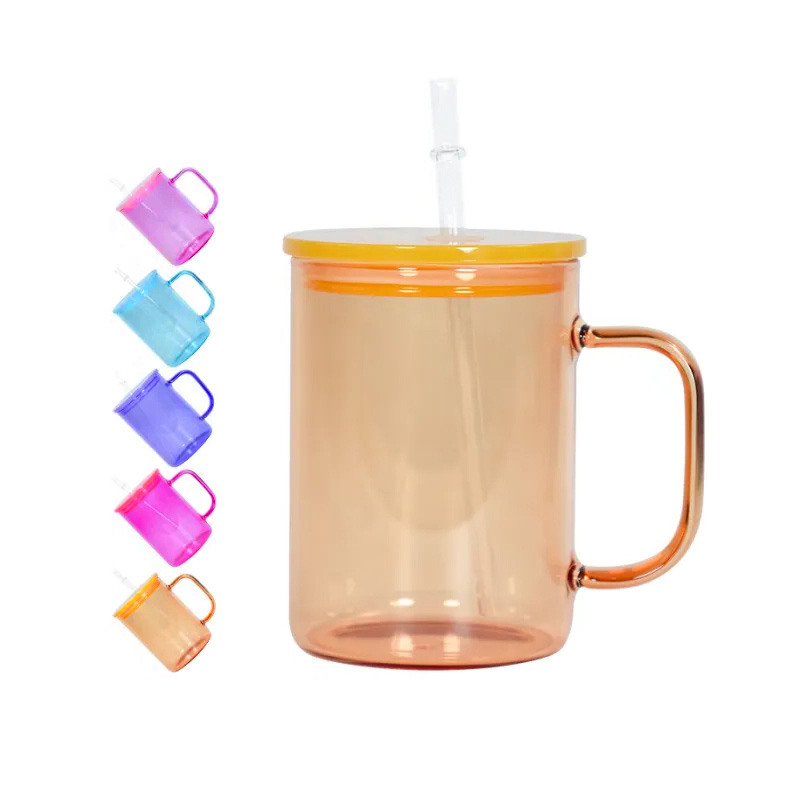 15oz Colored Sublimation Blank Glass Tumblers with Handle