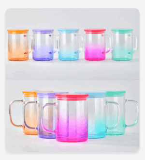 17oz Sublimation Transparent Gradient Glass Mug with Handle