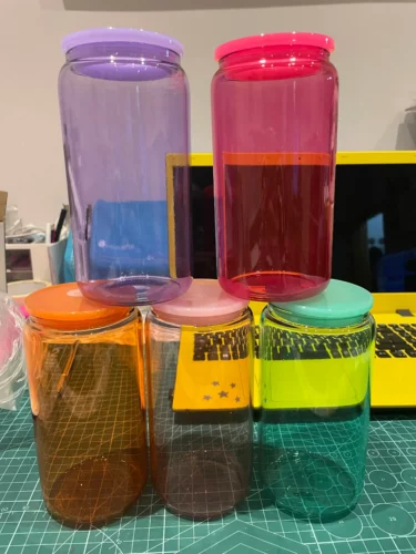 16oz Transparent Dark-Colored Plastic Jelly Soda Can with PP Lids photo review