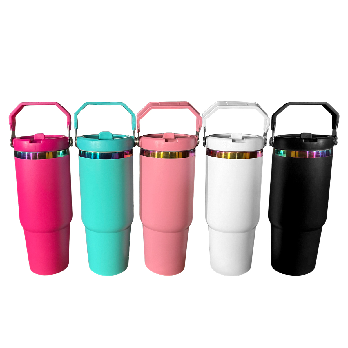 Bulk 30oz Gold Rainbow Plated Tumblers with Portable Handle