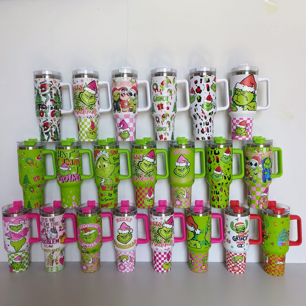 New 40oz Grinch Stainless Steel Tumblers with Handle