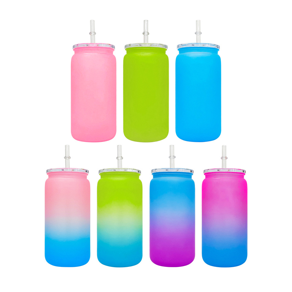 16oz Matte Solid/Ombre Colored Plastic Cup Soda Can with PP Lids
