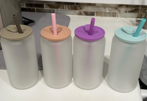 Sublimation 16oz Jelly Frosted Glass Can with Colored Lid & Straw photo review