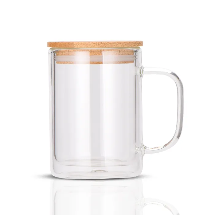 display-of-15oz-clear/frosted-sublimation-glass-tumbler-with-handle-&-bamboo-lid