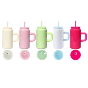 Macaron Color Glossy 16oz Sublimation Stainless Steel Soda Can With Handle