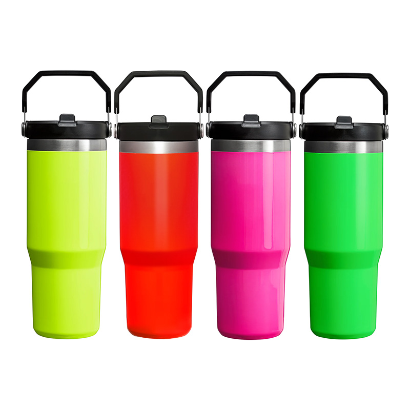 30oz Sublimation Neon Iceflow Flip Straw Tumbler with Portable Lids
