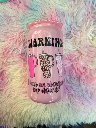 16oz Sublimation Glitter Stainless Steel Soda Can with Colorful Straw photo review