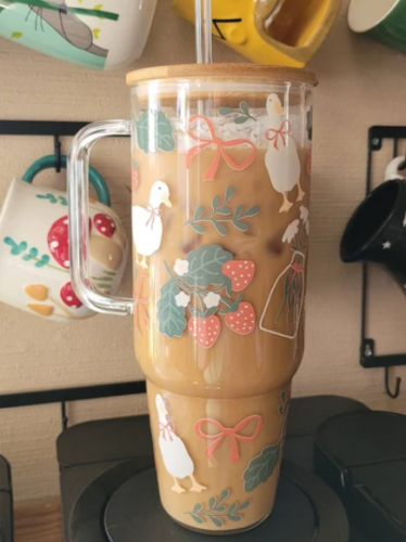 12pcs Clear/Frosted 20/32/40oz Sublimation Mug Glass Tumbler with Handle & Bamboo Lid photo review