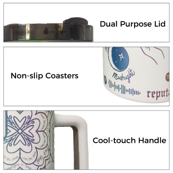 40oz Stainless Steel Iridescent Plated and Laser Engraved Travel Mug with Handle