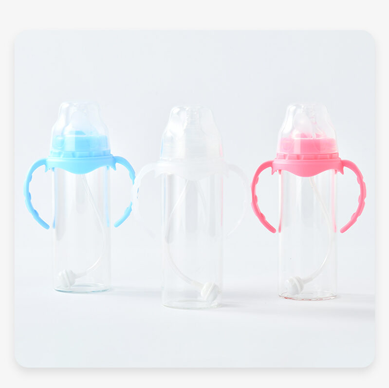 8oz Sublimation Baby Feeding Glass Sippy Cup with Handle