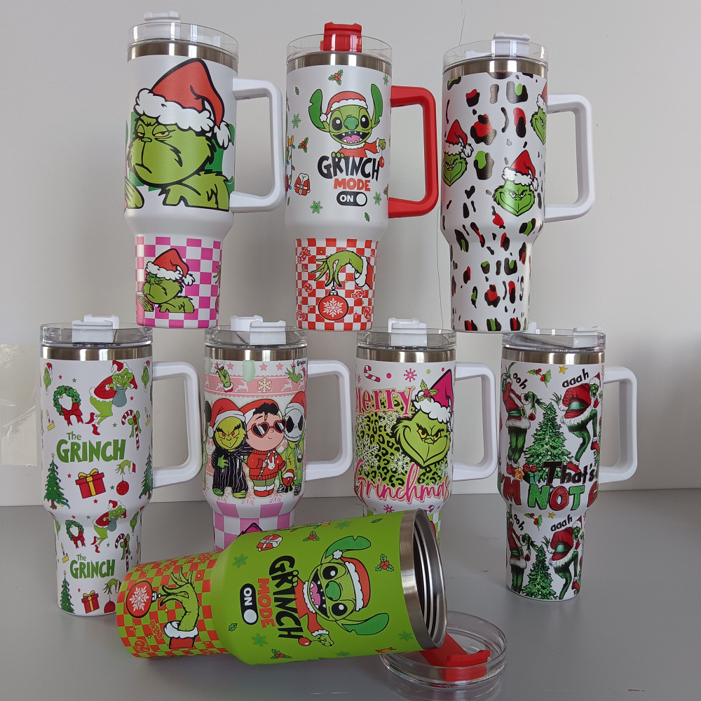 New 40oz Grinch Stainless Steel Tumblers with Handle