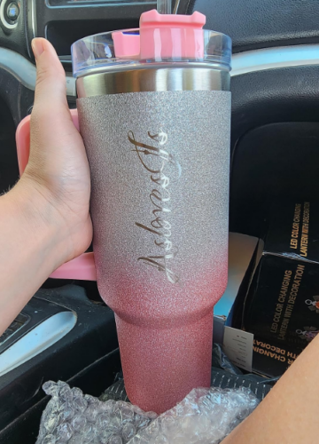 16pcs Shiny Gradient/Solid Shimmer Glitter 40oz Sublimation Tumblers with Handle photo review