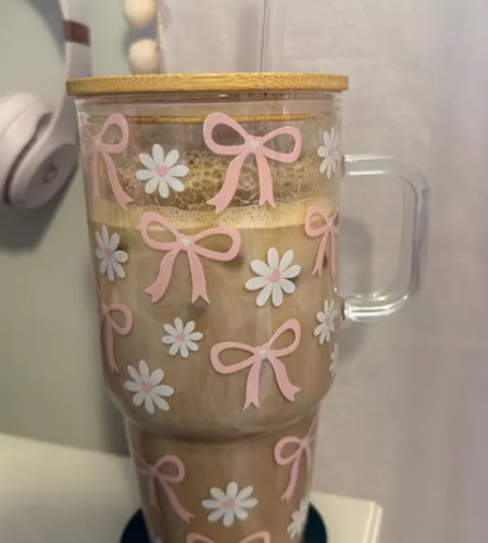 12pcs Clear/Frosted 20/32/40oz Sublimation Mug Glass Tumbler with Handle & Bamboo Lid photo review